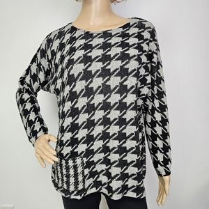J Jill Black/Gray Houndstooth Cotton Sweater Sz Small Petite Career Coastal